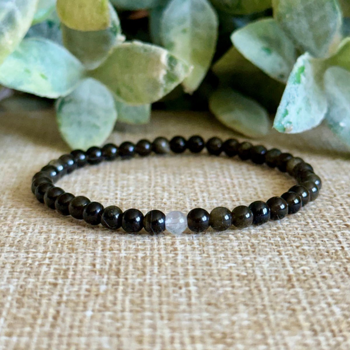 オマケmoonstone✨ブレスレットB26164 Full Moon: Silver Sheen Obsidian + Moonstone (Tiny) – InJewels