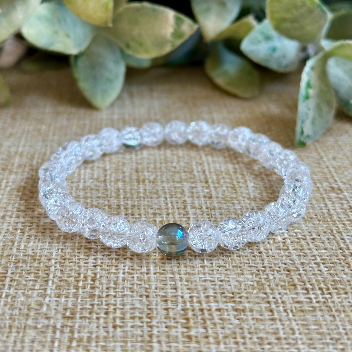 Twinkle | Crackled Snow Quartz and Green Aura Quartz Mini Bracelet