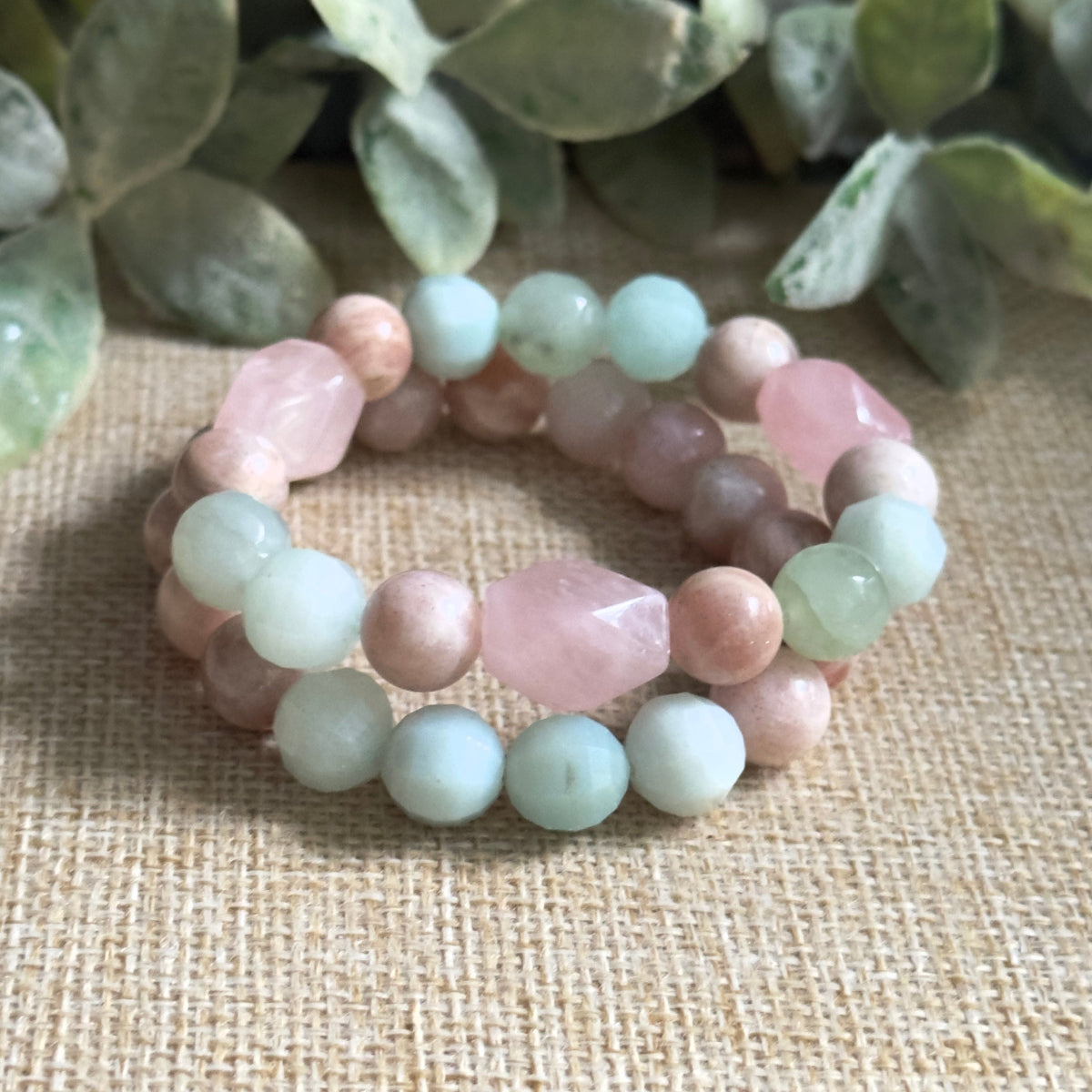 Amazonite and Sunstone Gemstone Bracelet