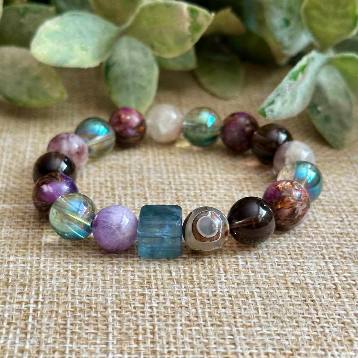 Energy Protection Filtering Crystals Bracelet. Tourmaline, Smoky Quartz, Fluorite