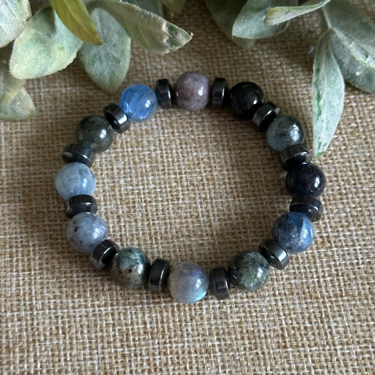Insight and protection crystal bracelet with labradorite center bead