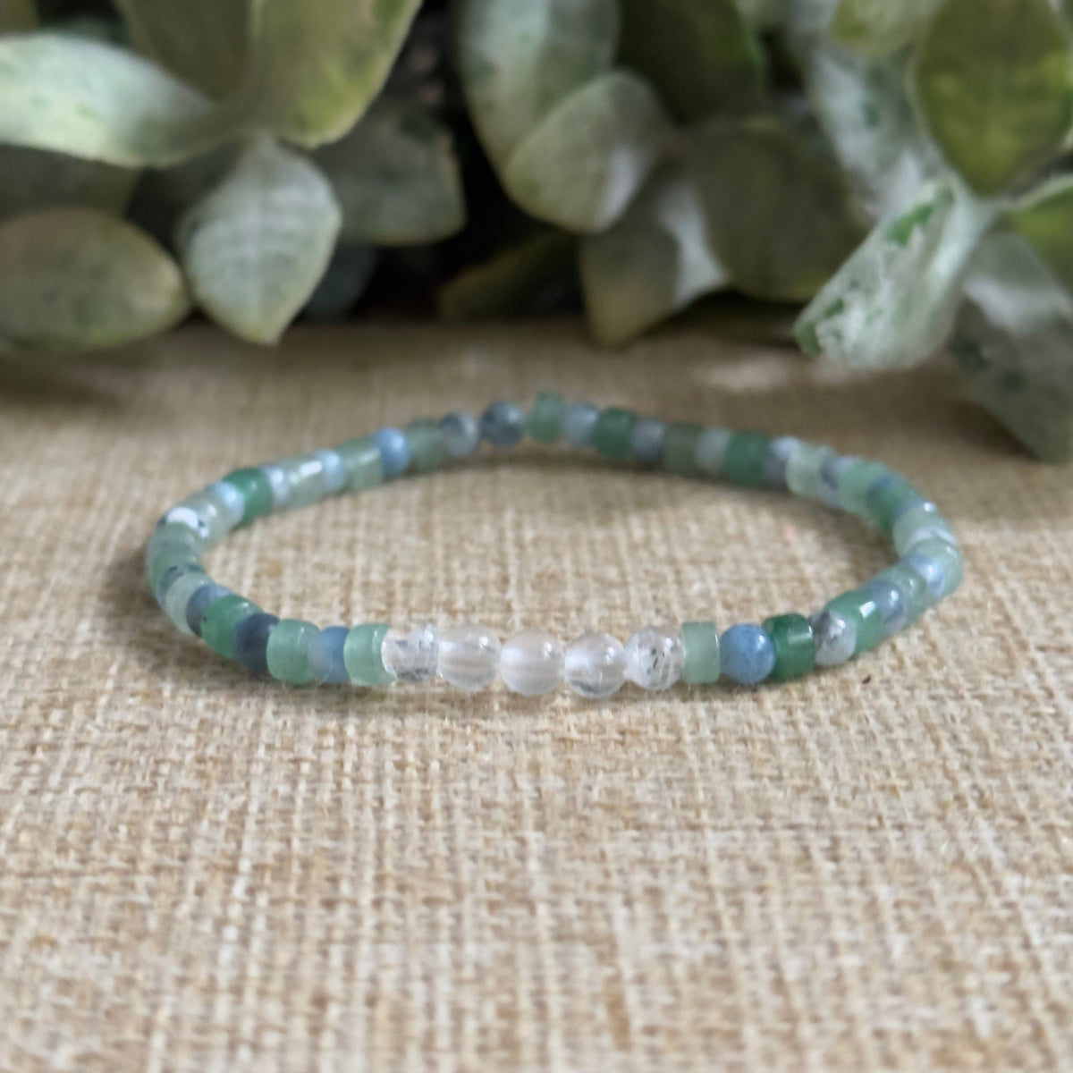 Aventurine, Aquamarine and Moonstone Tiny Dainty Gemstone Bracelet