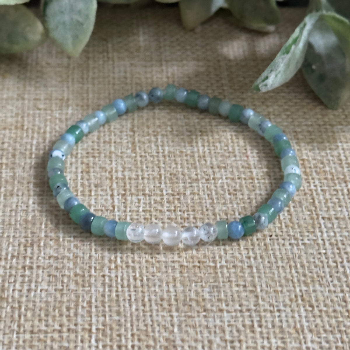 Aquamarine , Aventurine and Moonstone Dainty Crystal Bracelet