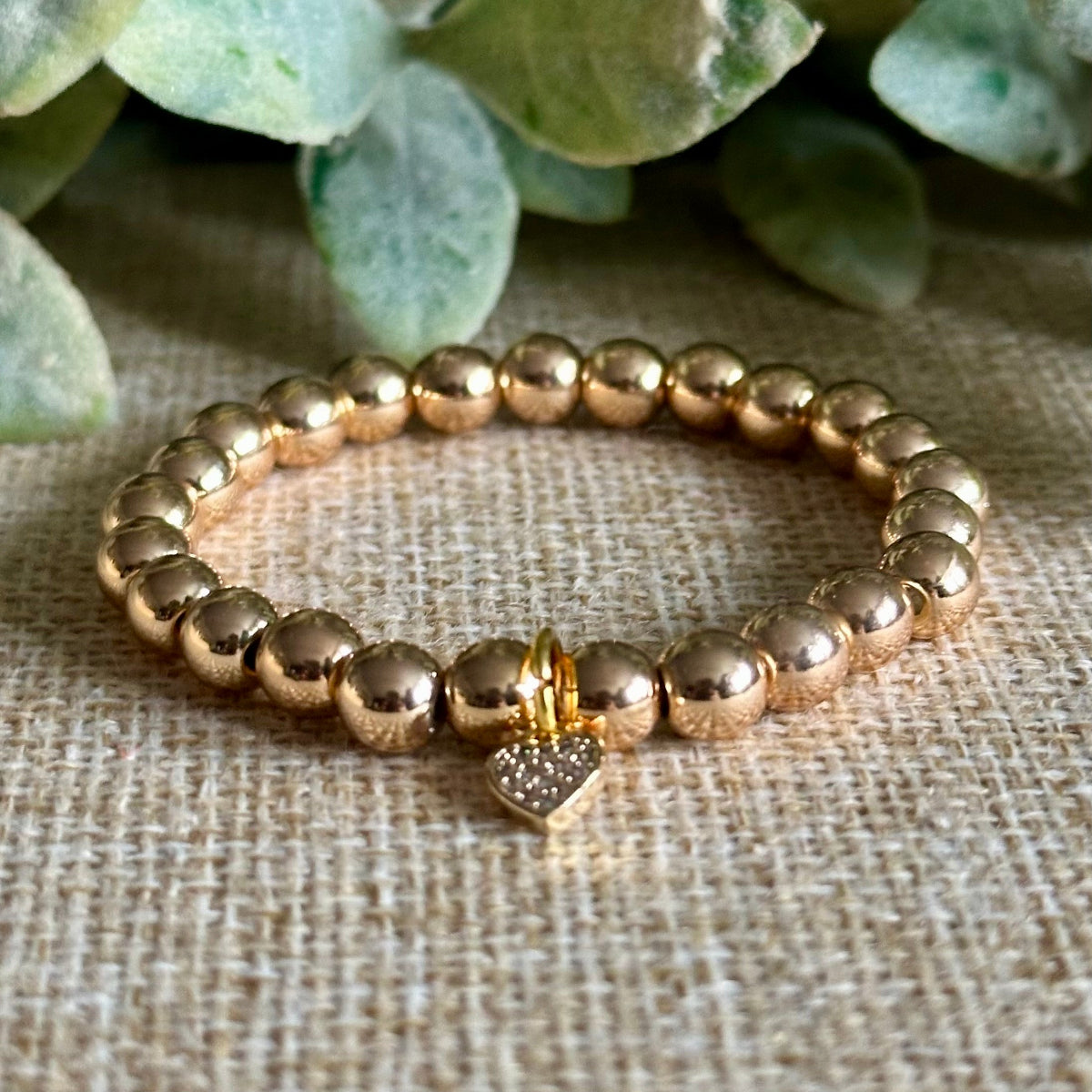Gold Hematite kids Bracelet, gold heart pave