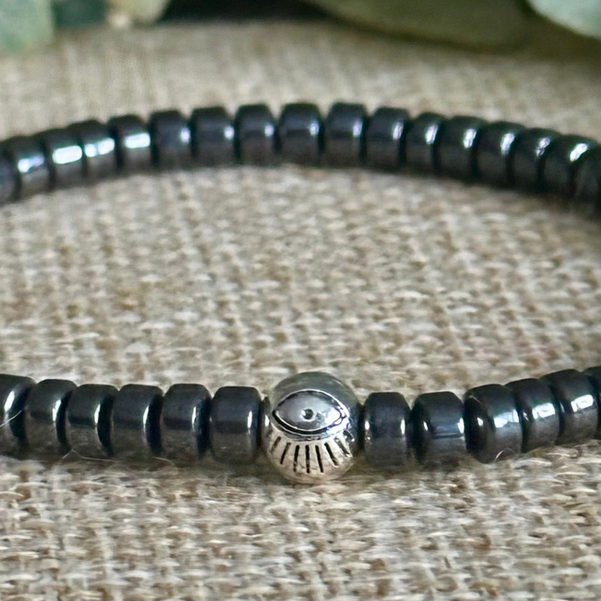 Minimalist Grounding Hematite Bracelet, Evil Eye Protection Jewelry In Hematite,