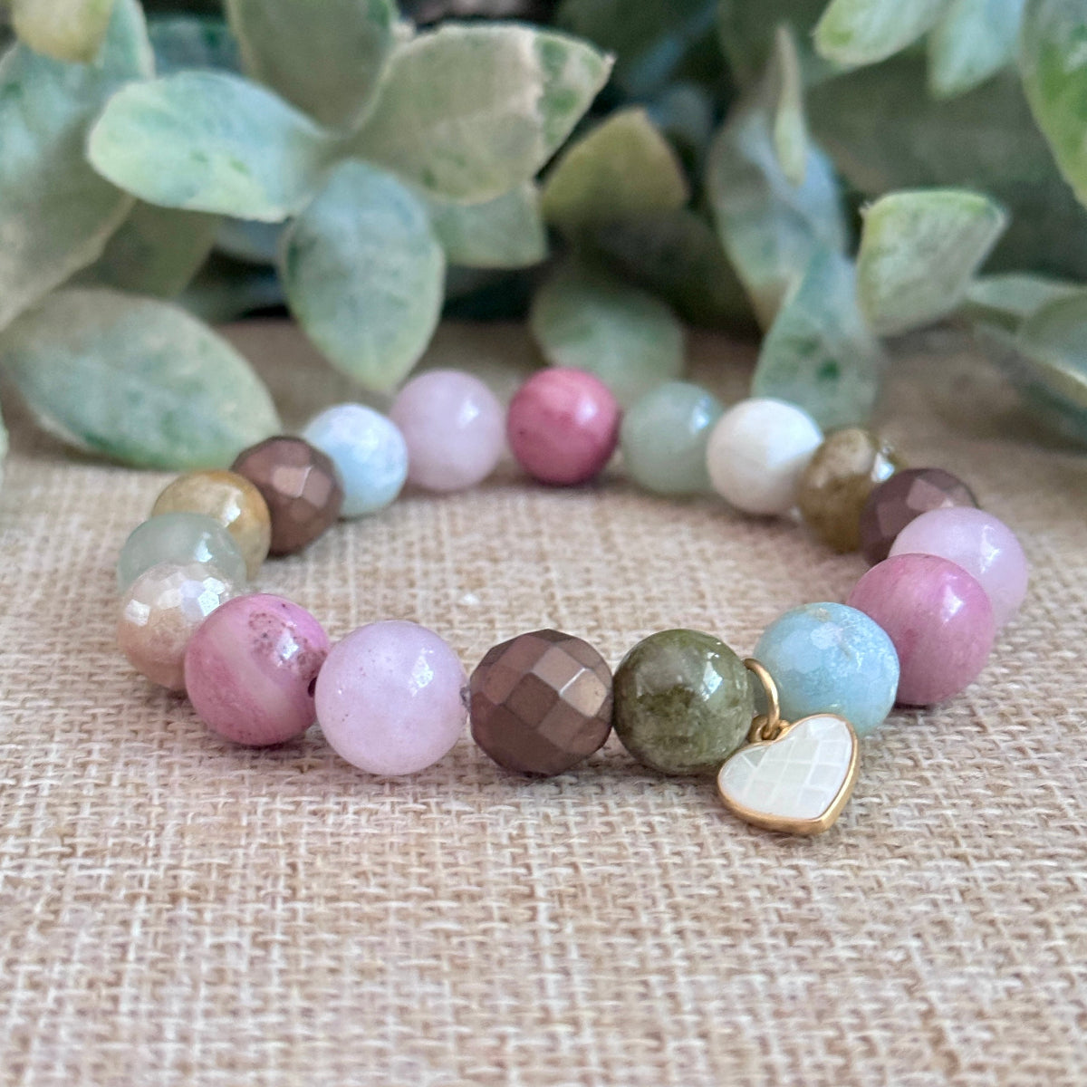 Lead with Love gemstone bracelet heart chakra Heart Charm stone bracelet