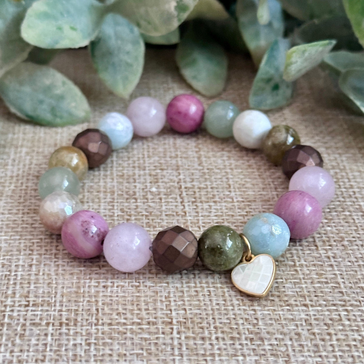 Rose Quartz and Rhodonite bracelet Love Charm Bracelet