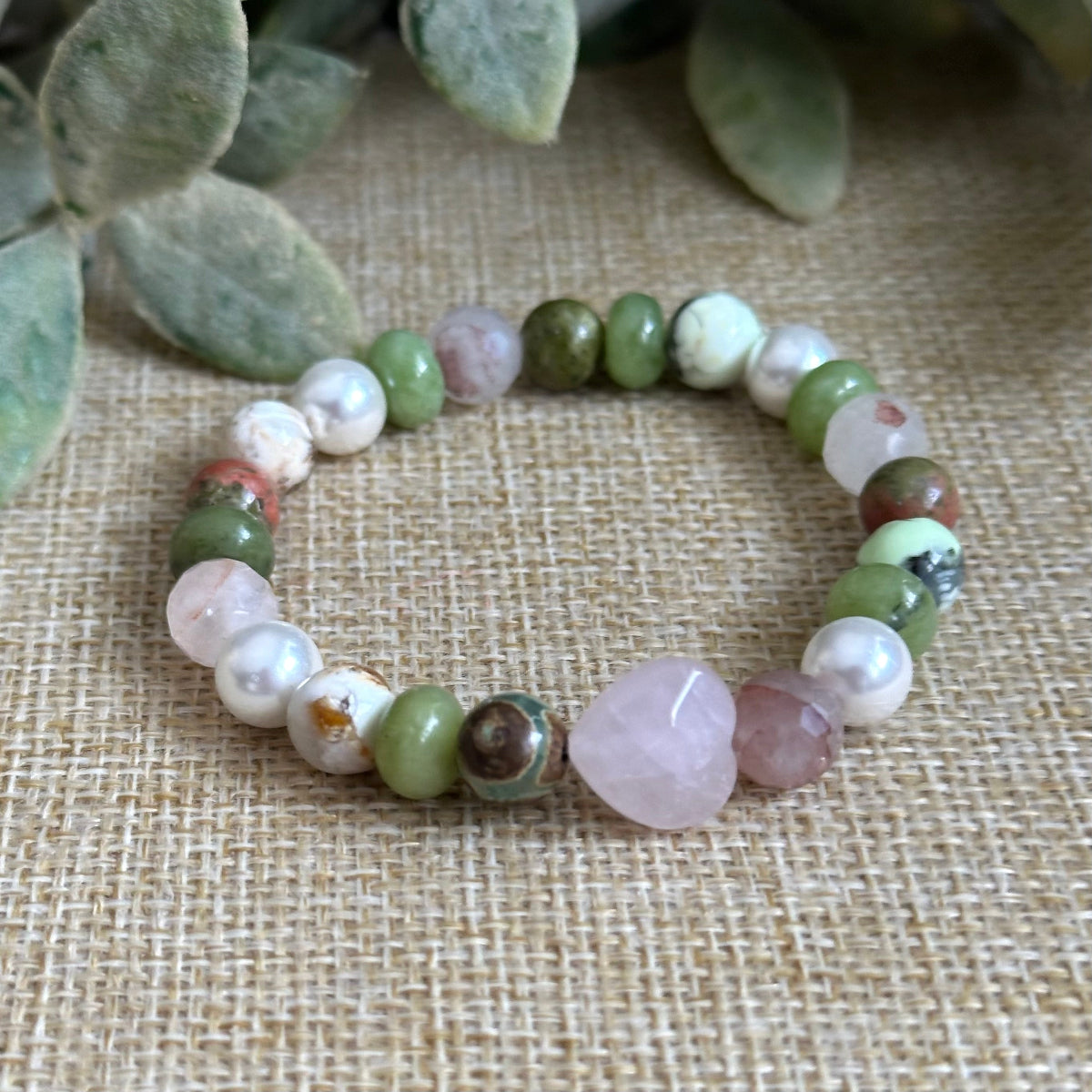 Manifesting Mama Crystal Bracelet for Pregnancy Protection and Fertility Support with Green Evil Eye