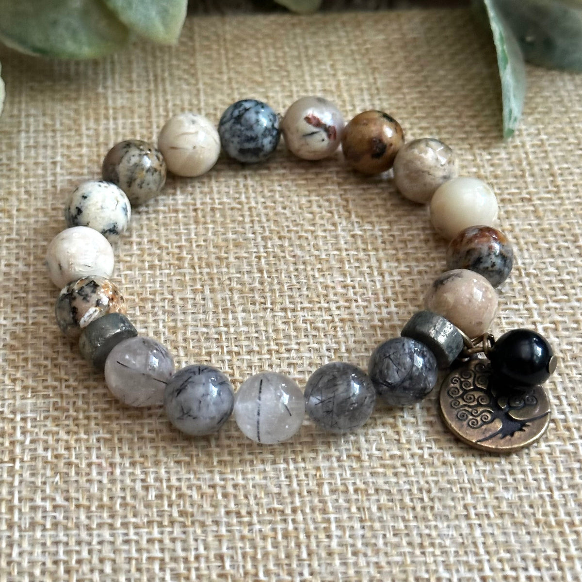 Dendritic opal Charm Bracelet for Men and Women