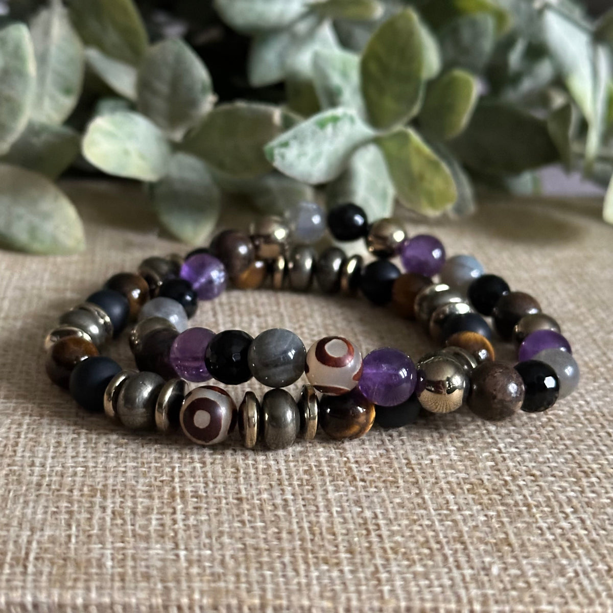 Spiritual Protection Crystal Bracelets for Men and women. Unisex. Amethyst, HEmatite, Bronzite, Labradorite and Evil Eye.