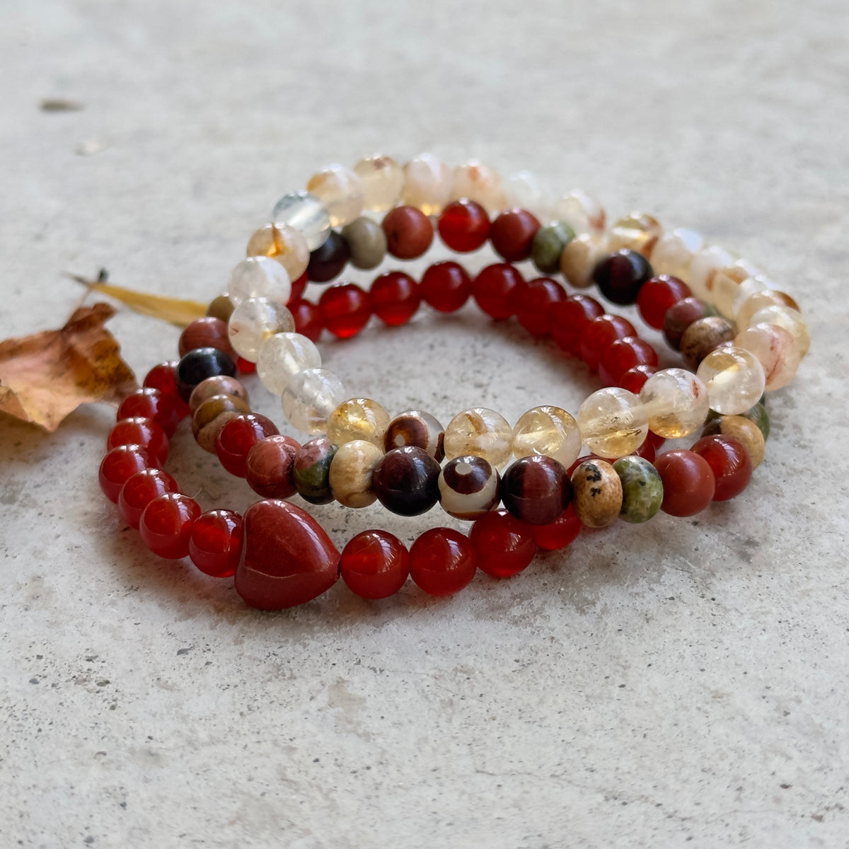 Handmade gemstone jewelry featuring Unakite and Tiger's Eye stones