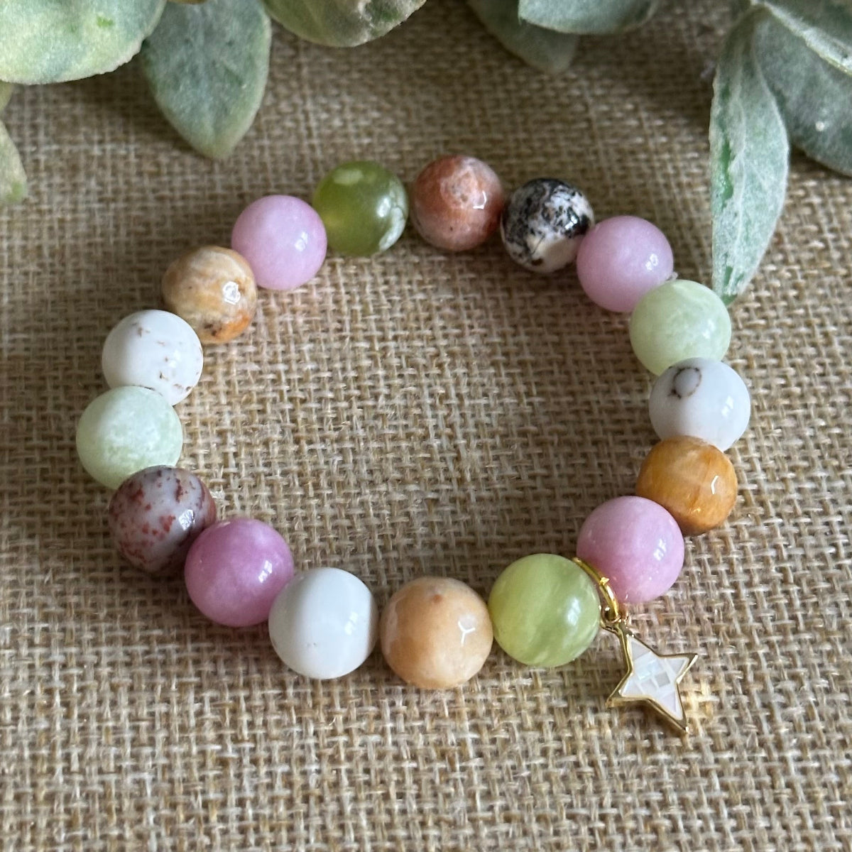10mm emotional regulation bracelet with north star charm and calming gemstones