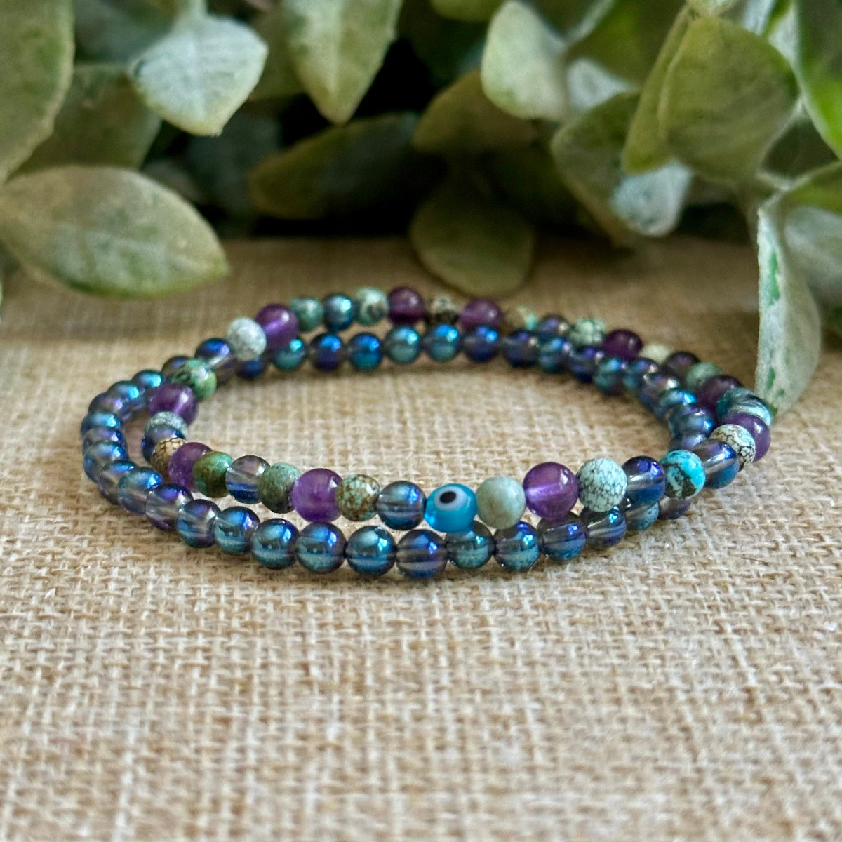 Evil  Eye Stacking Bracelet, Evil Eye Crystal Healing Bracelet