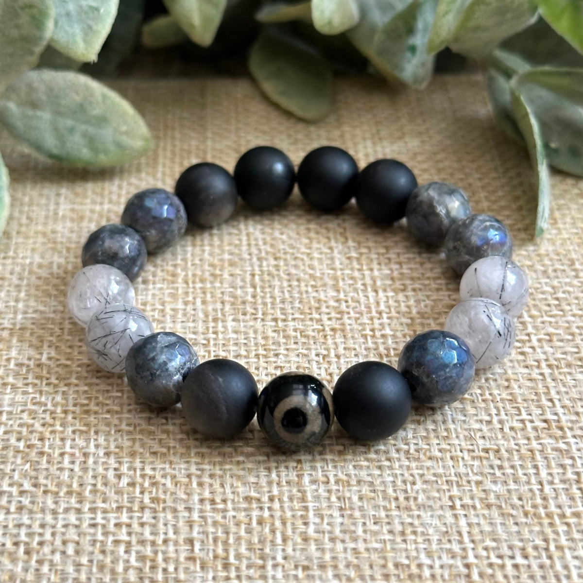 Men's Beaded Crystal Protection Bracelet with Evil Eye