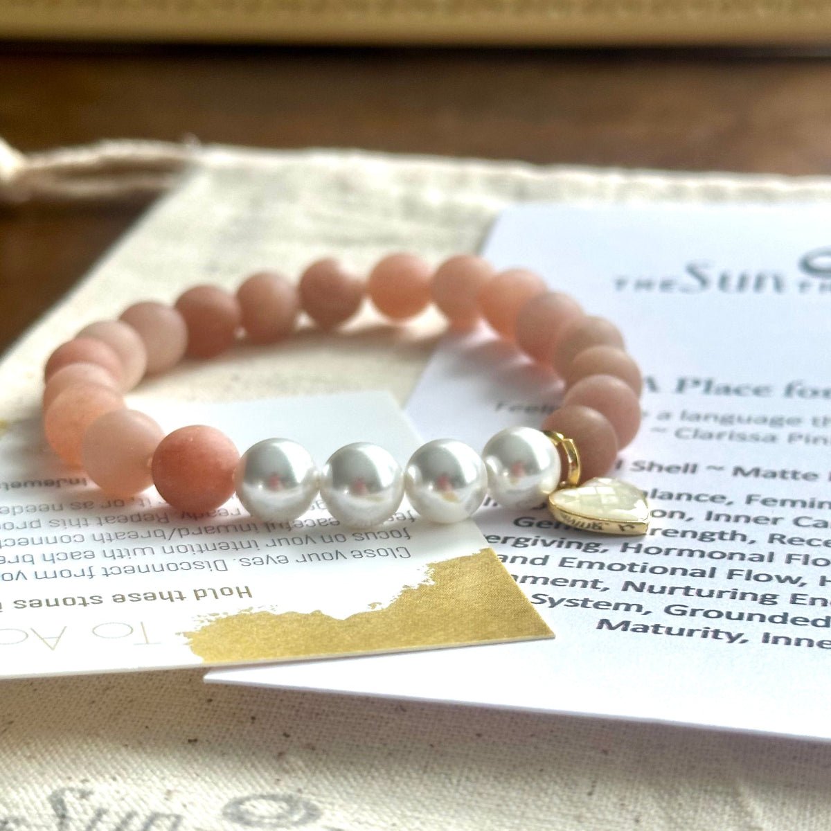 Managing  Emotions Feelings Gemstone Crystal bracelet with heart mother of pearl chamr