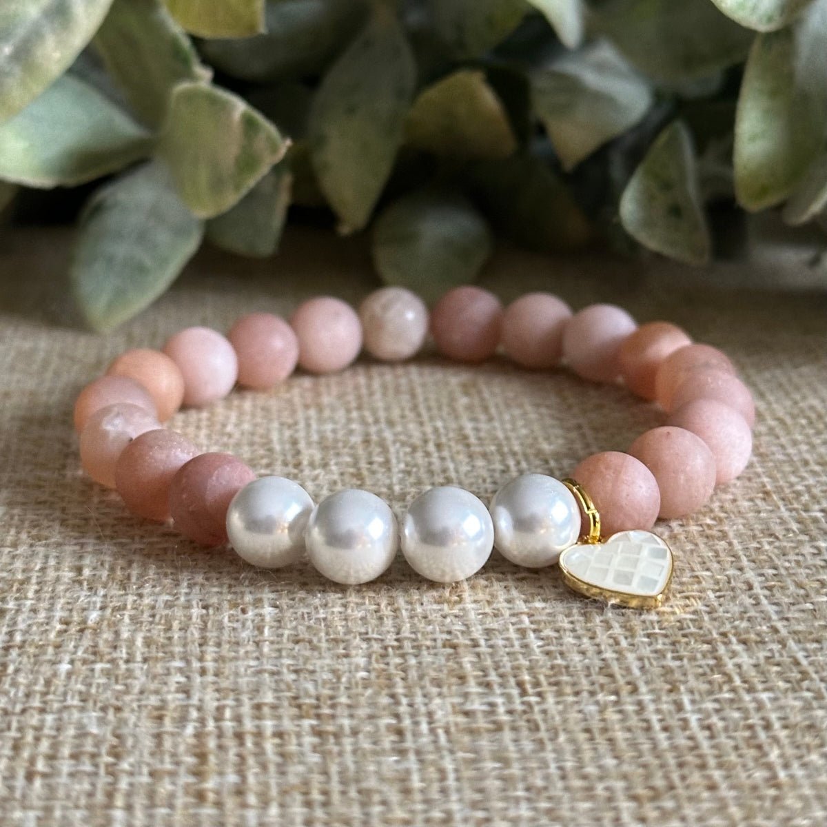 A Place for Feelings emotional balance bracelet with pearl shell and pink moonstone