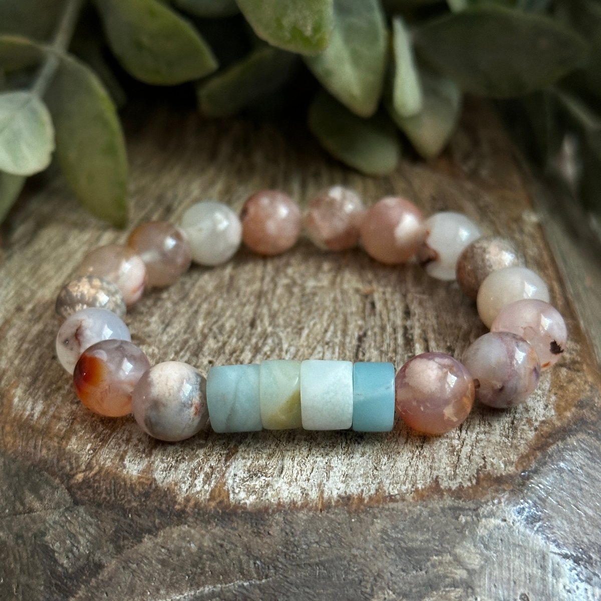 Amazonite and Sakura Agate Bracelet