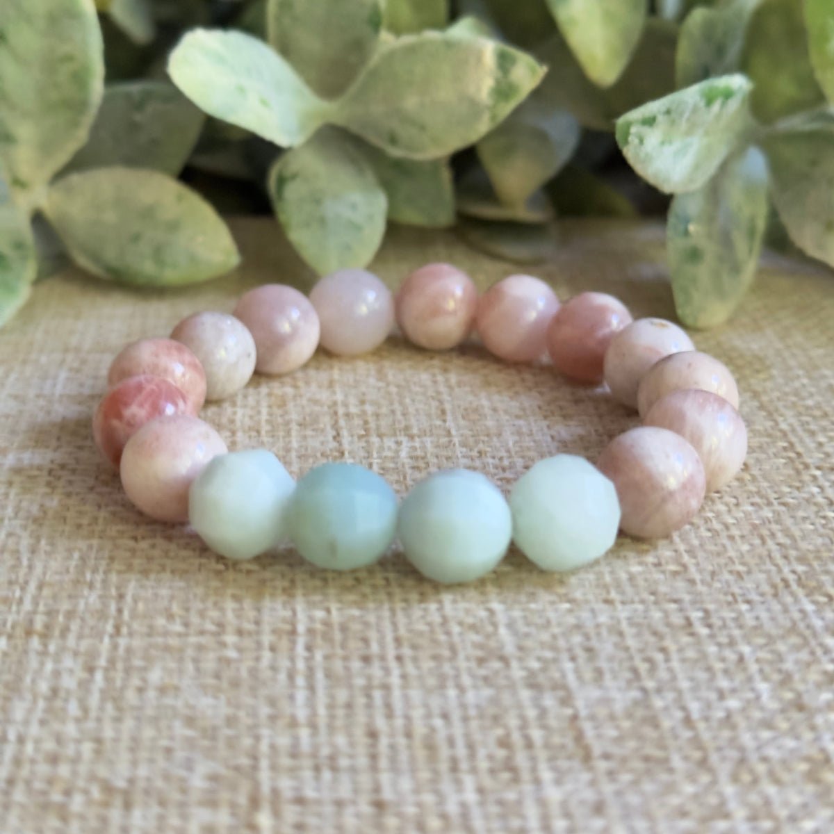 Amazonite and Sunstone  Chunky Bracelet