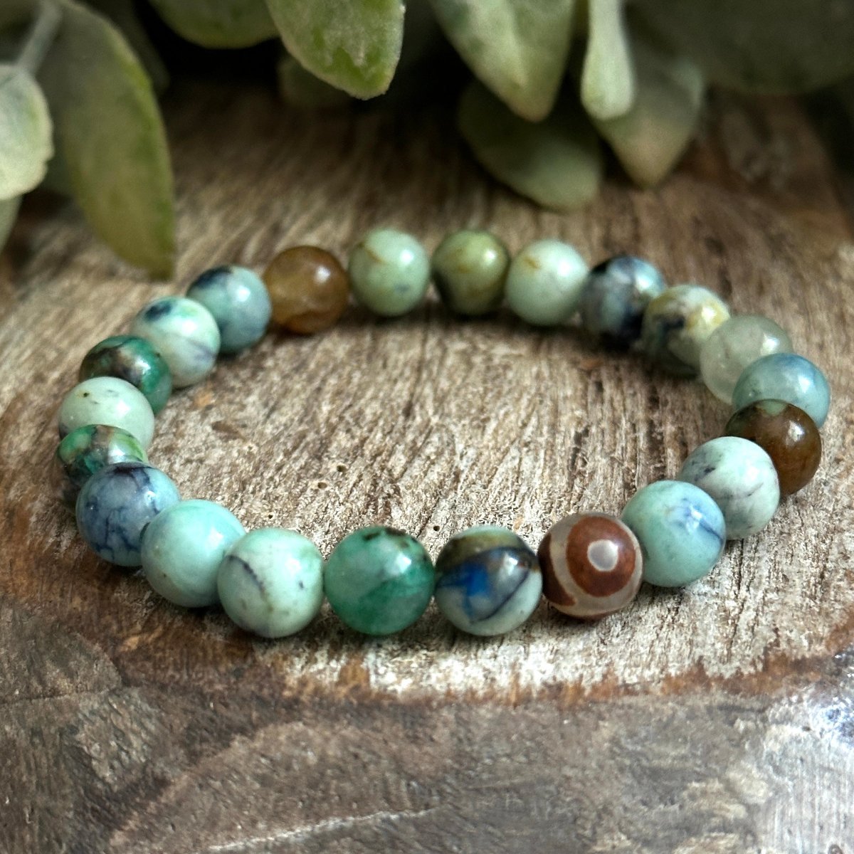 Chryscolla and DZI Agate Beaded Bracelet