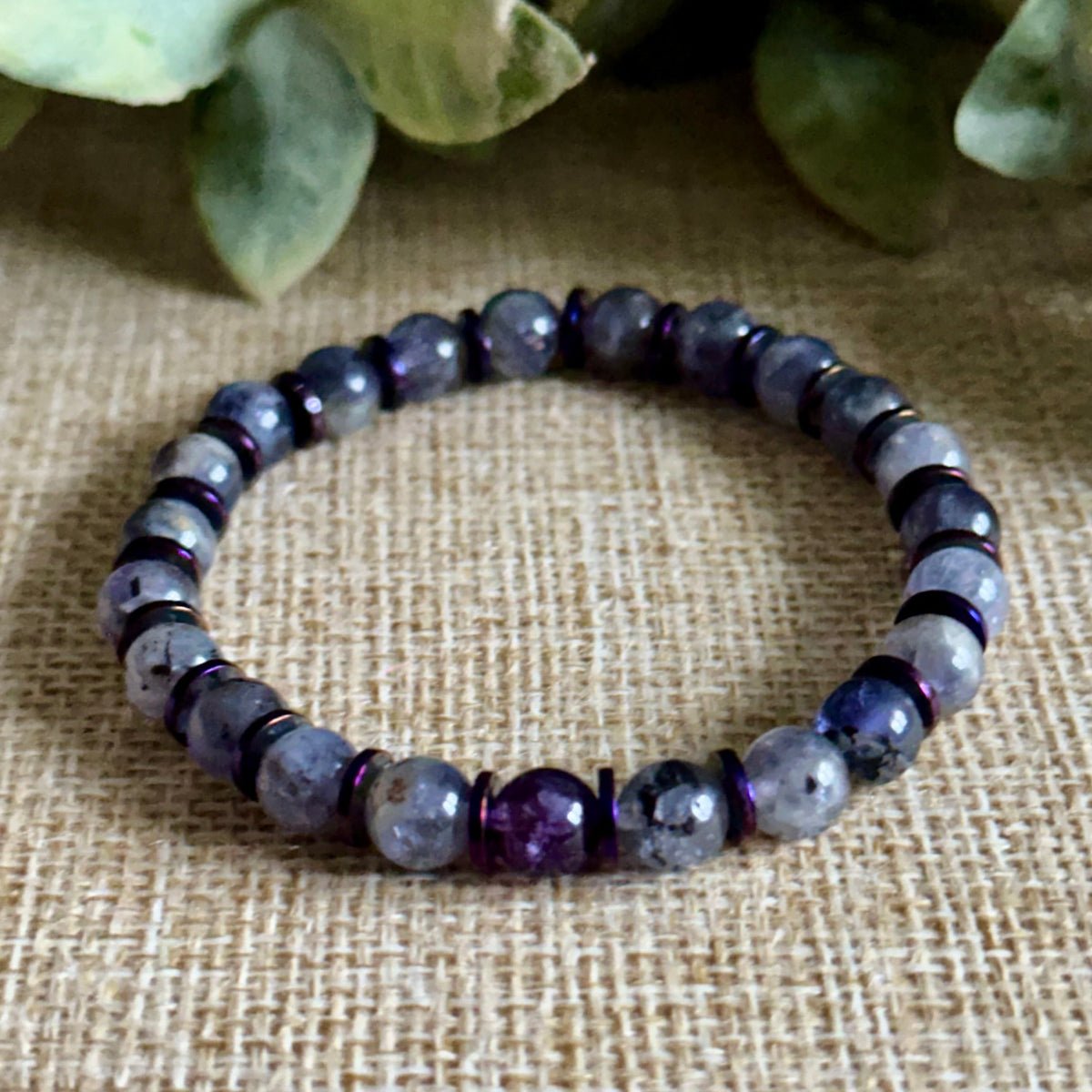 Amethyst Iolite Purple Hematite Crystal Bracelet  for men, women, unisex