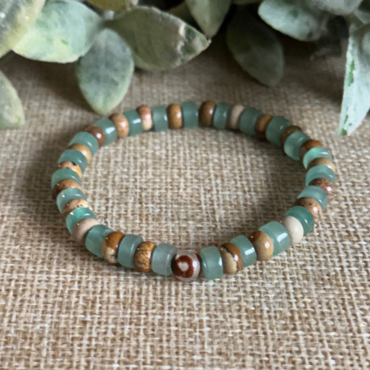 Unisex Men women's bracelet for opportunity and success. Aventurine, Picture Jasper