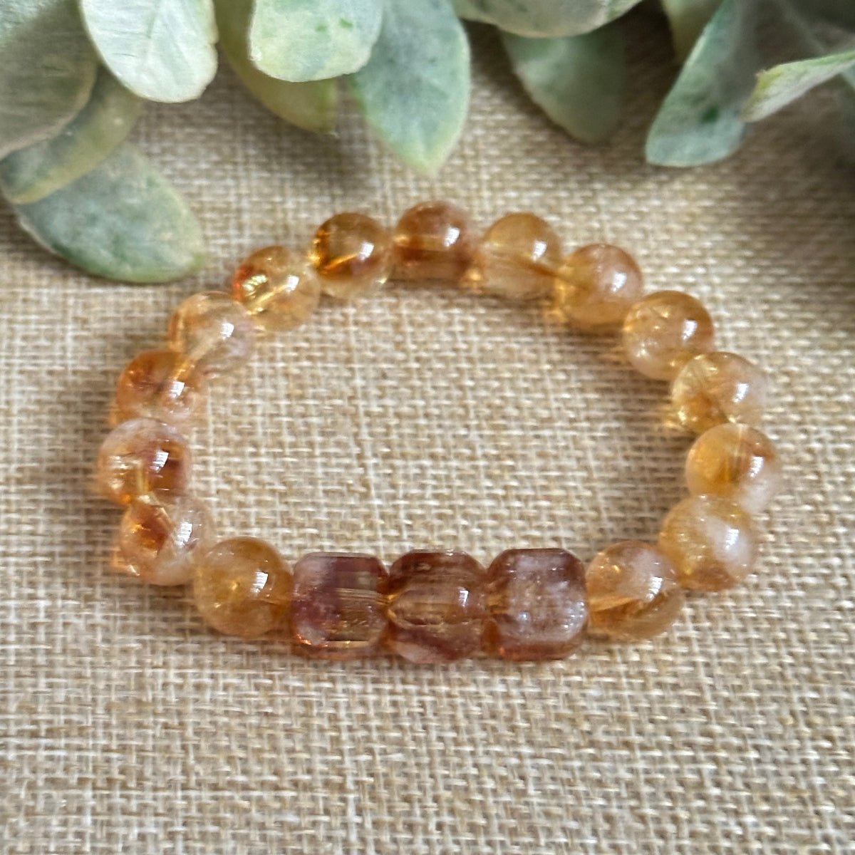 healing crystal bracelet made entirely of genuine citrine stones representing prosperity and happiness.