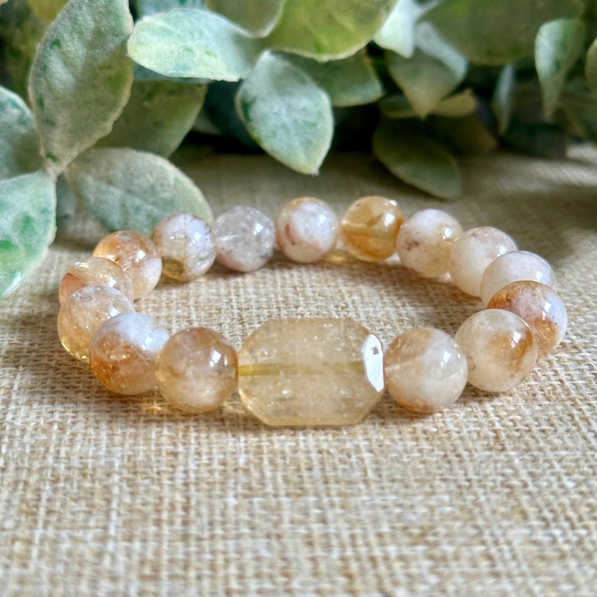 Citrine Crystals Chunky Gemstone Natural Bracelet. Solar Plexus Chakra Bracelet