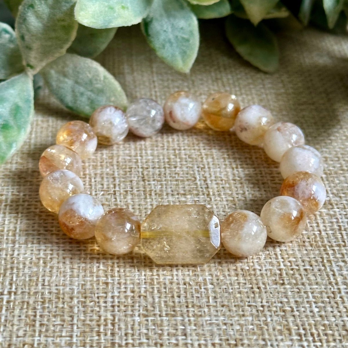 Citrine Crystals Chunky Gemstone Natural Bracelet. Solar Plexus Chakra Bracelet