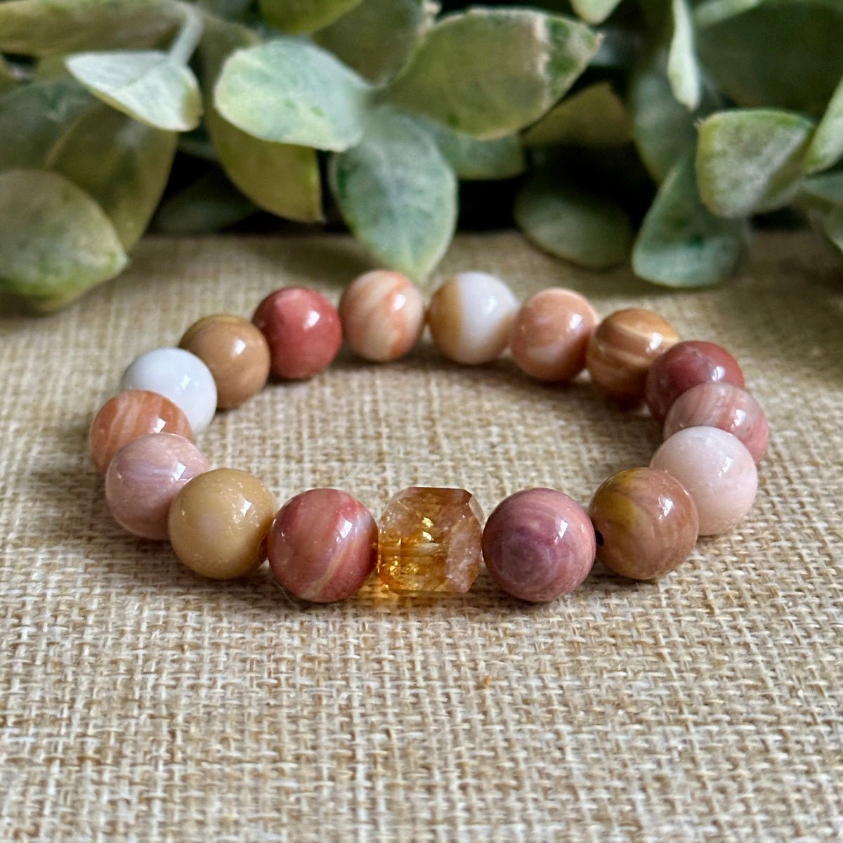 citrine and red petrified wood bracelet,