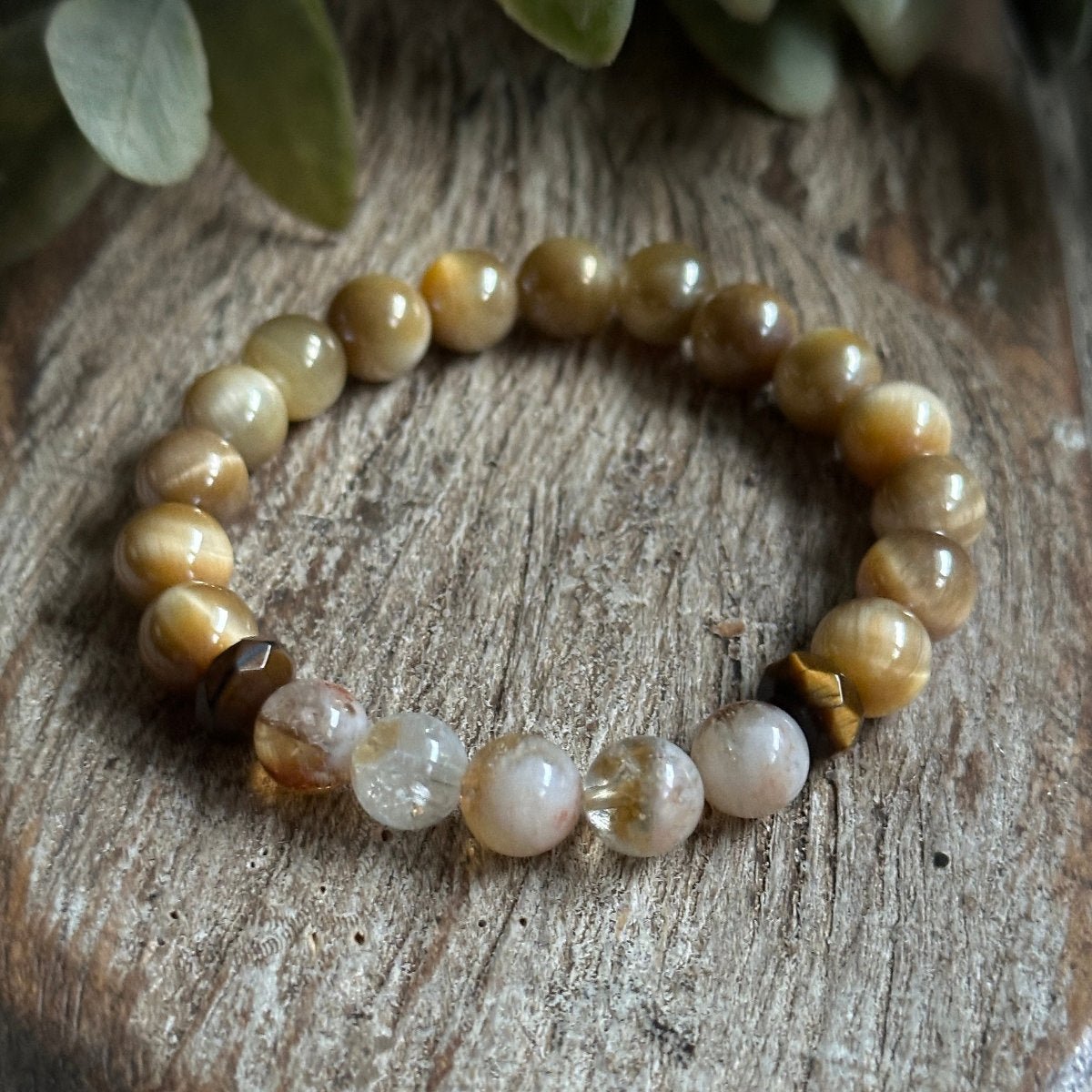 Citrine and Tigers Eye Beaded Gemstone Bracelet