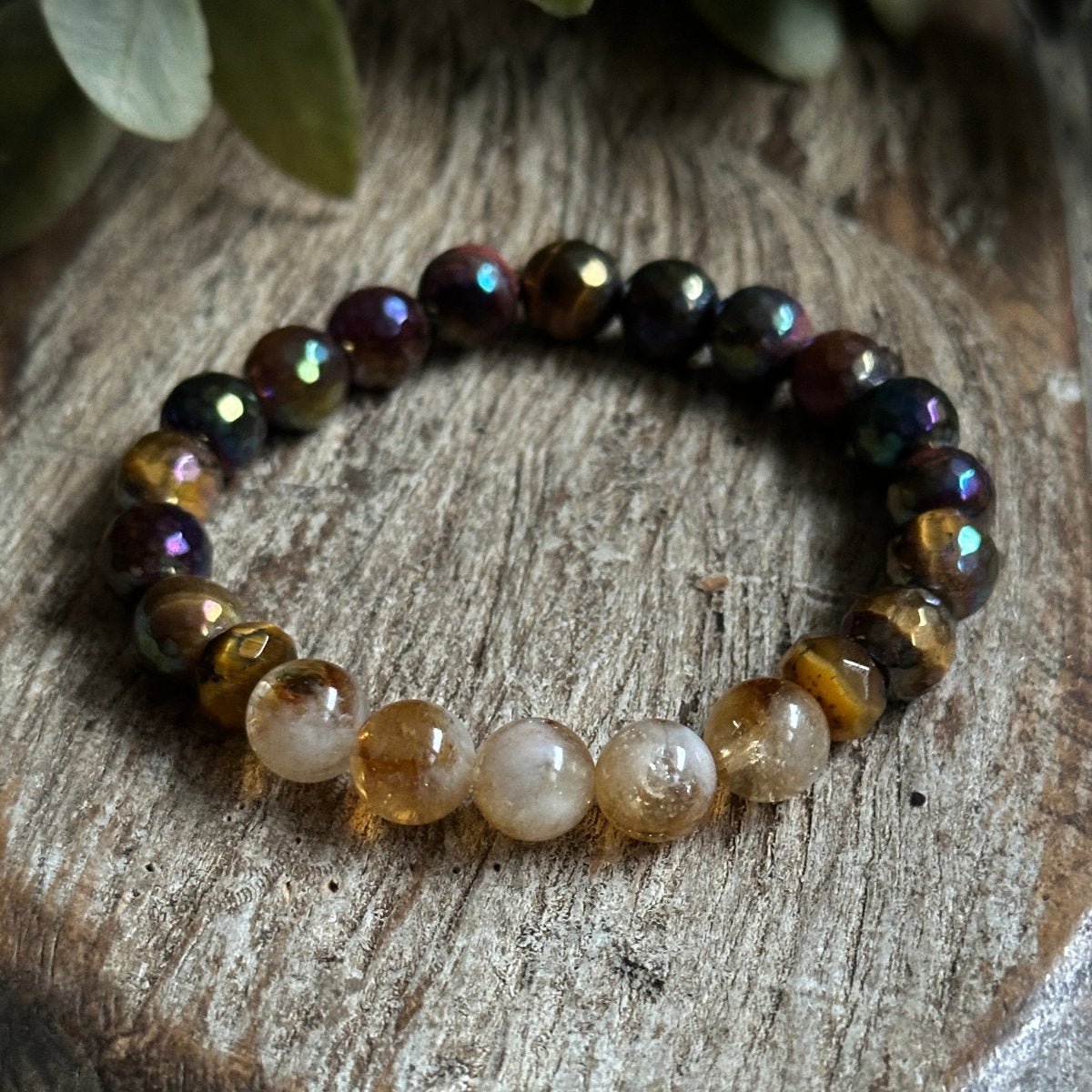 Citrine and Tigers Eye Beaded Gemstone Bracelet