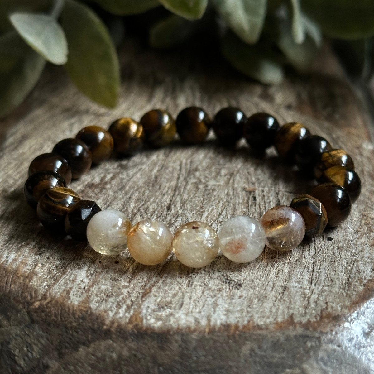 Citrine and Tigers Eye Beaded Gemstone Bracelet