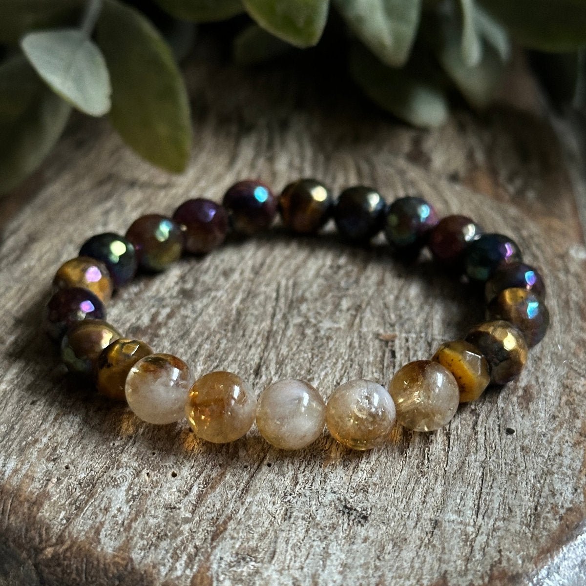 Citrine and Tigers Eye Beaded Gemstone Bracelet