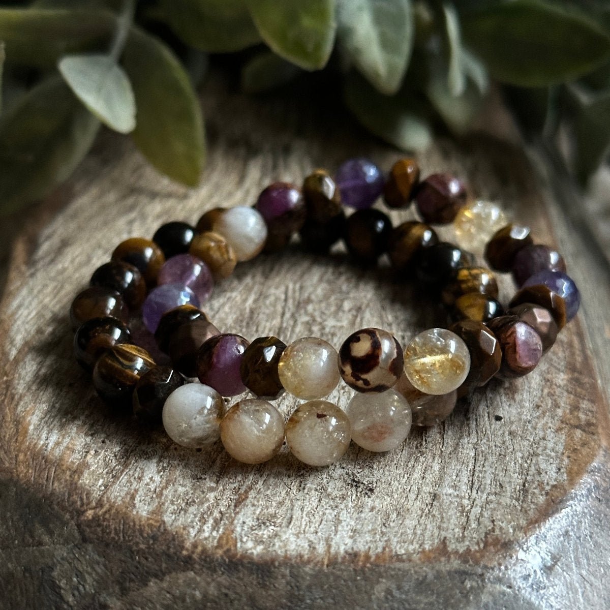 Citrine and Tigers Eye Beaded Gemstone Bracelet