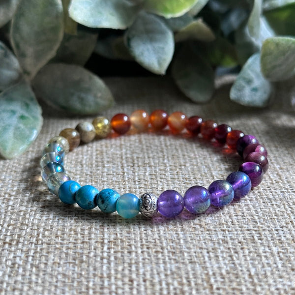 colorful chakra crystal bracelet with mixed gemstones