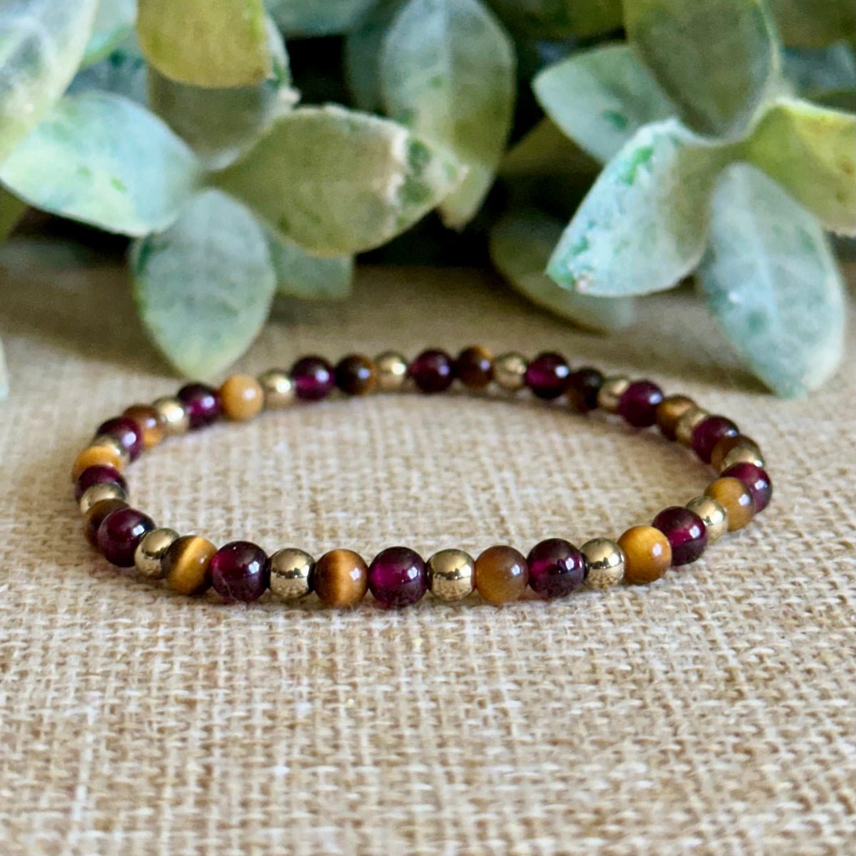 Confidence Code Garnet Tigers Eye Pyrite Bracelet Crystal Mini Bracelet