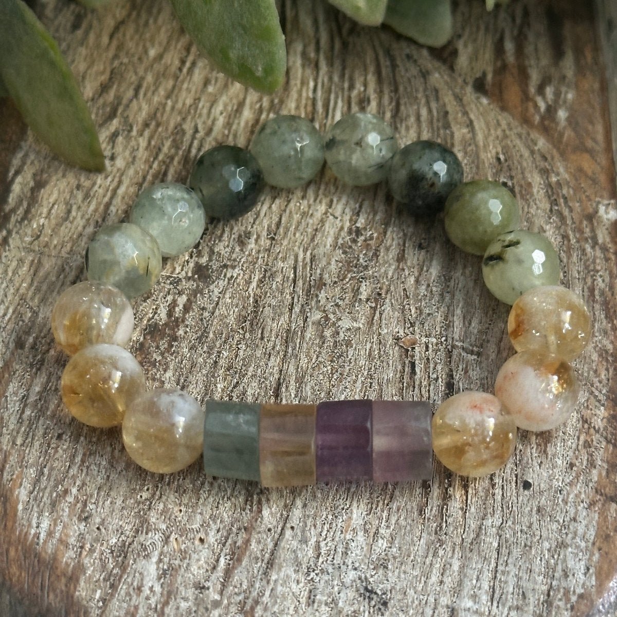 Citrine, Fluorite, Prehnite Bracelet