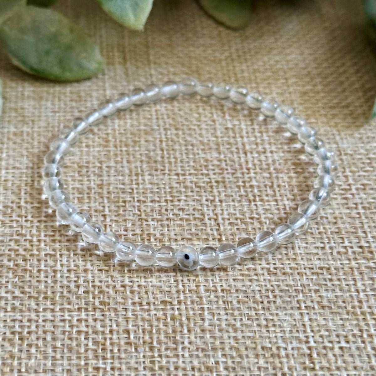 Crystal Quartz and Murano glass Stacking Evil Eye Bracelet