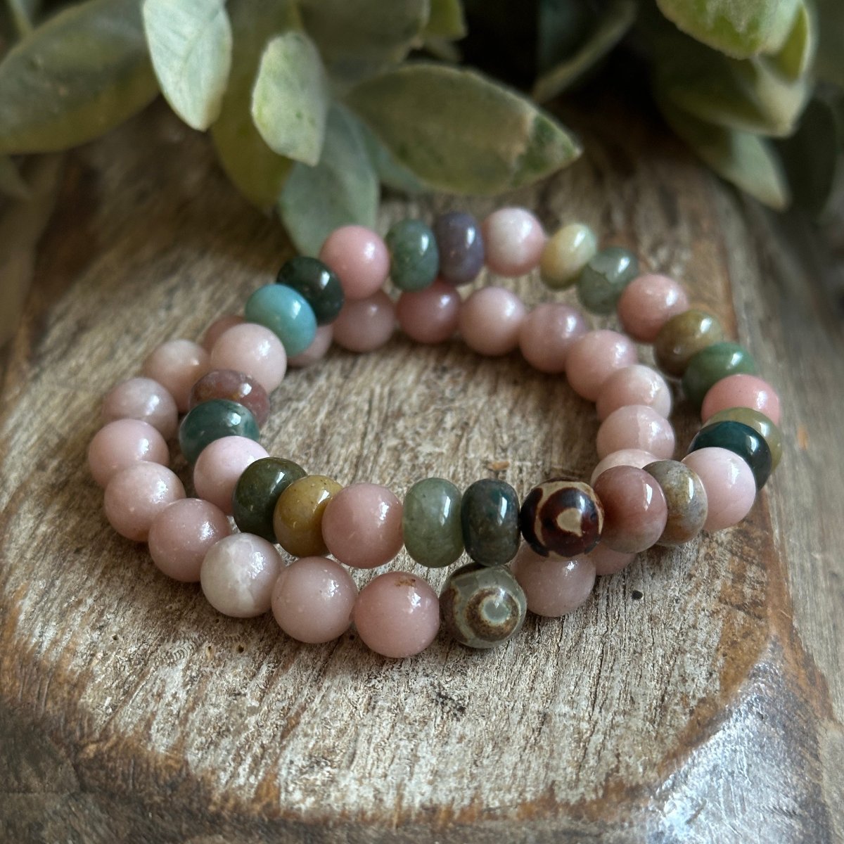  Heart & Hearth Gemstone Bracletel paired with our Pink Opal and Evil Eye bracele.t   Loving Energy, Connections. 