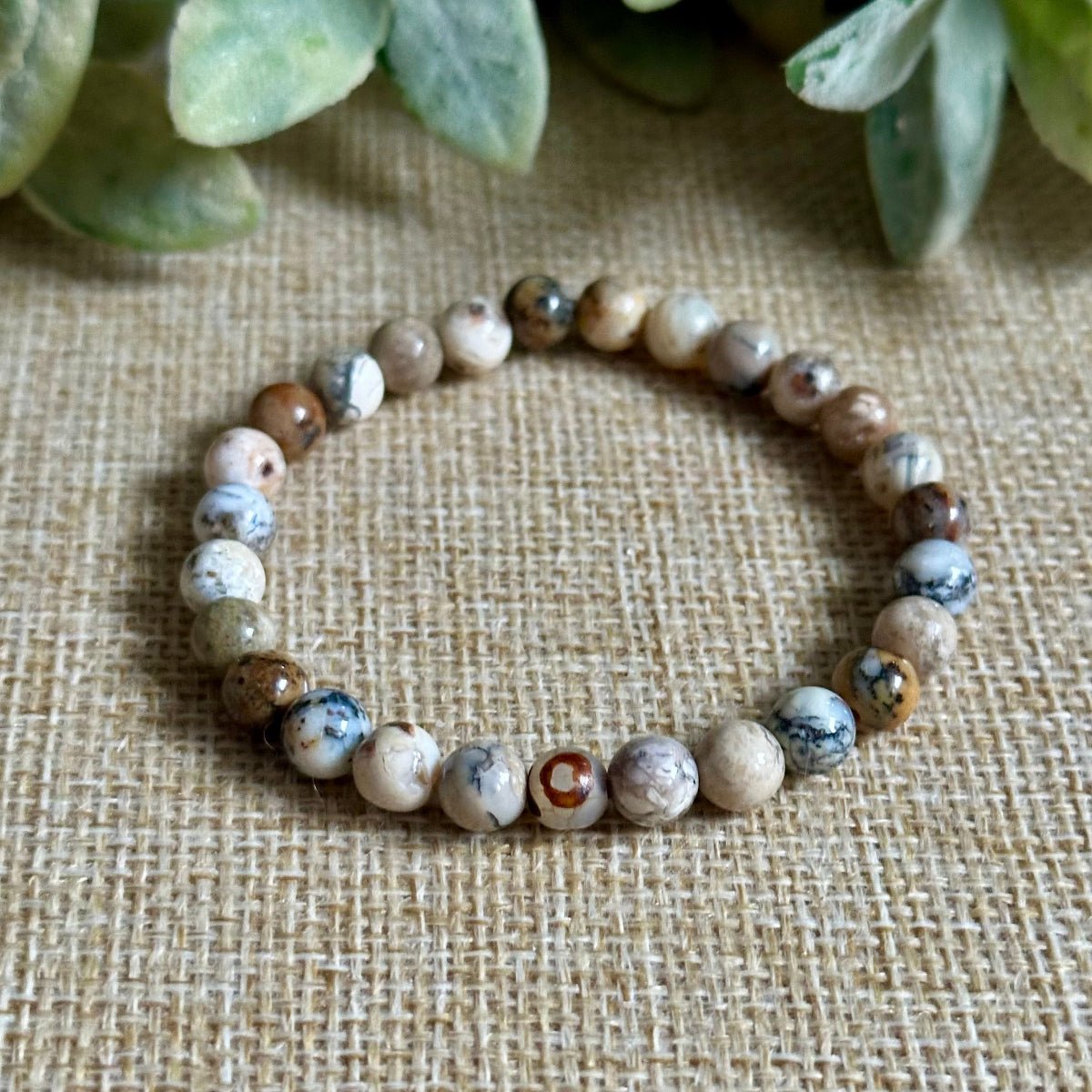 Dendritic opal healing crystal bracelet available in 6mm 8mm and 10mm gemstones