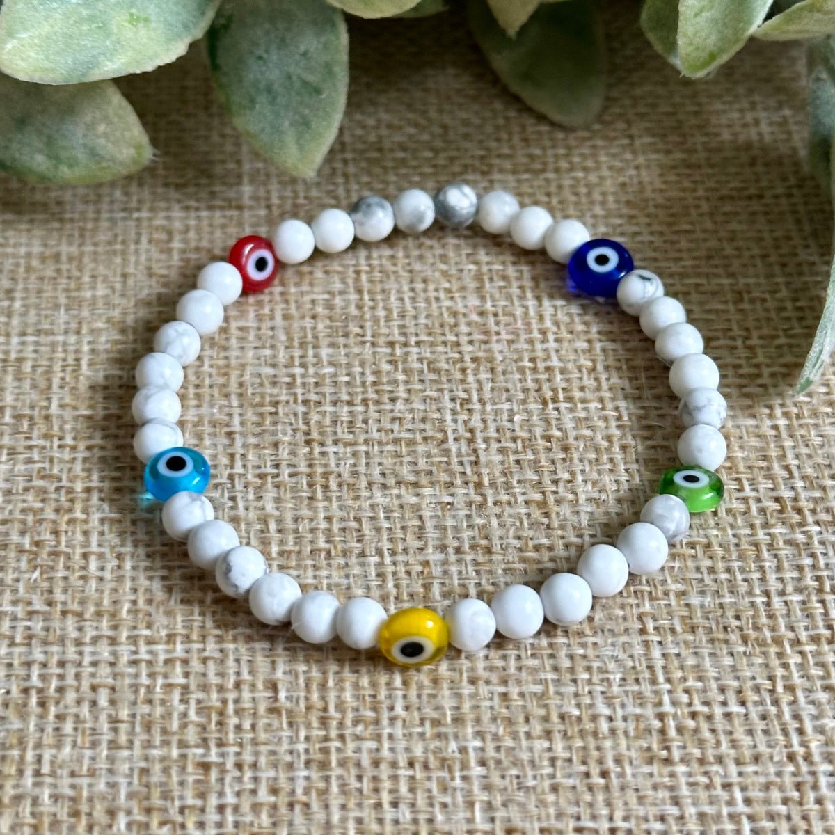small bead howlite bracelet 4mm with murano evil eye protection bracelet