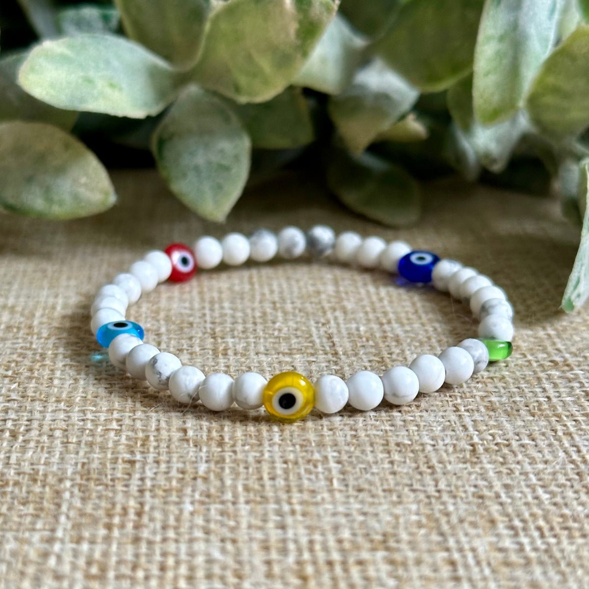 small bead howlite bracelet 4mm with murano evil eye protection bracelet