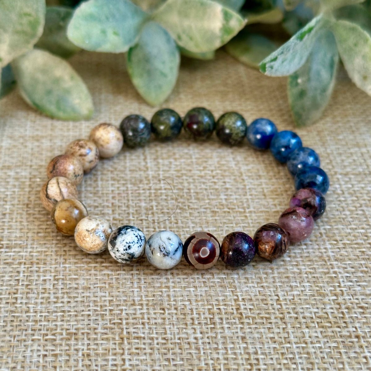 grounding chakra bracelet, 7 chakra crystal bracelet earthy tones