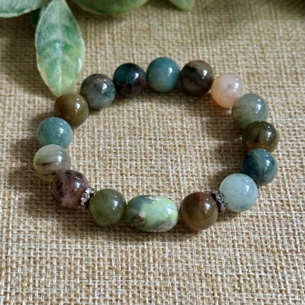 Spiritual Jewelry: Phantom Quartz bracelet for growth and transformation with Dragon Skin Agate handmade gemstone jewelry