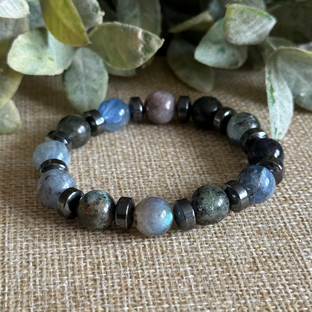 Labradorite hematite kyanite bracelet for discernment and clear perception