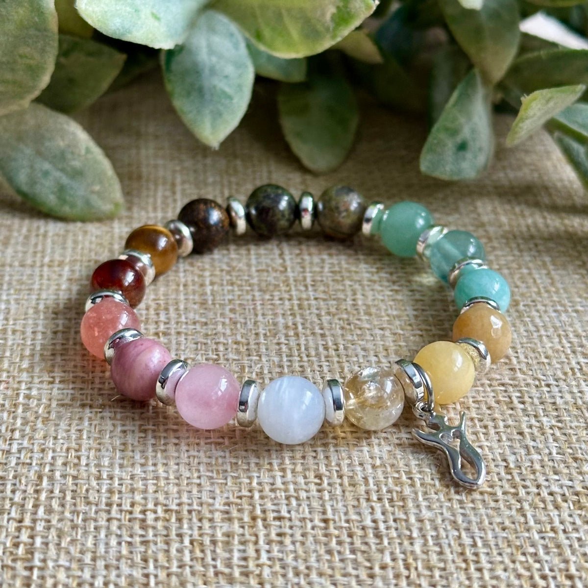 Fertility Power crystal fertility bracelet with silver spacers and optional goddess charm