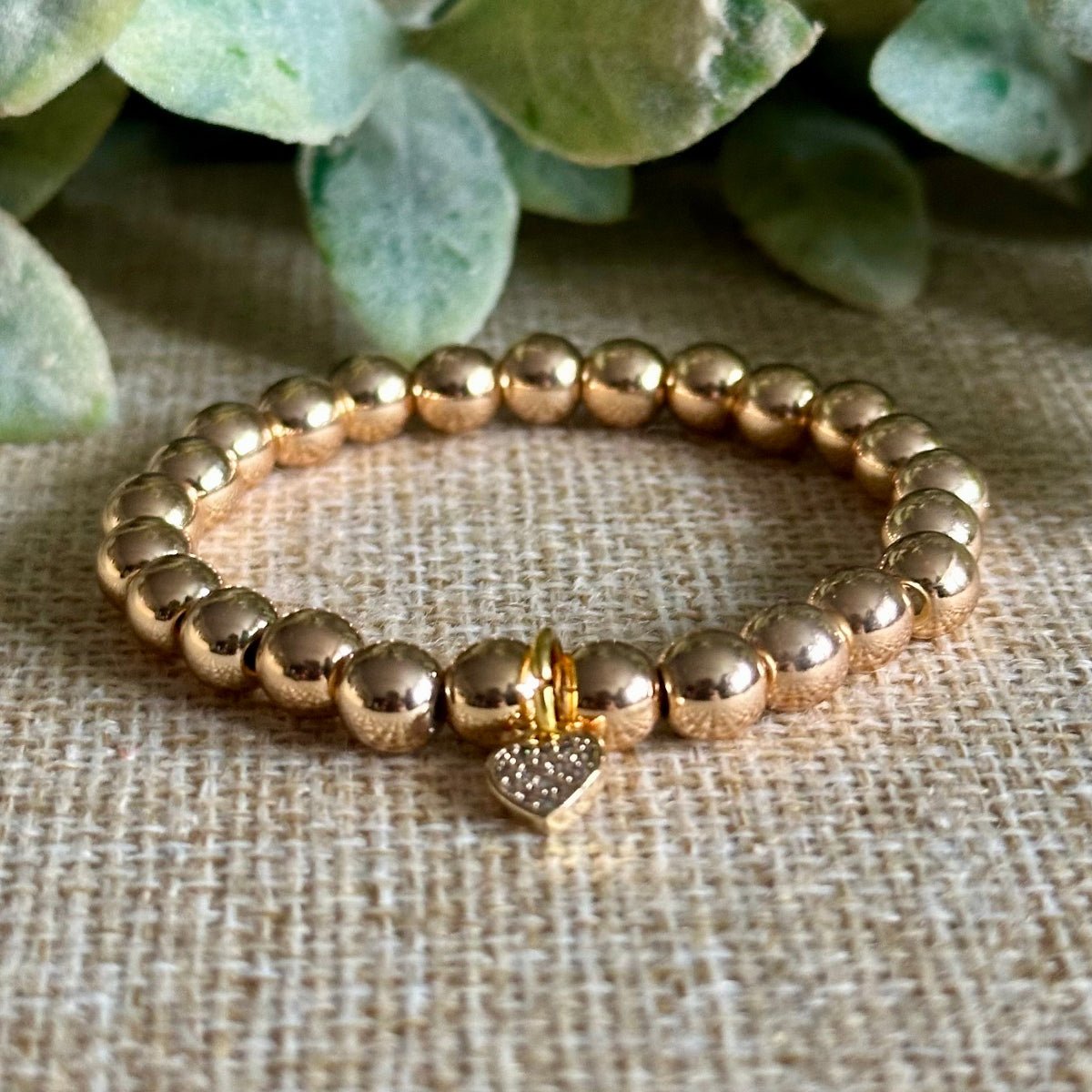 Gold Hematite kids Bracelet, gold heart pave
