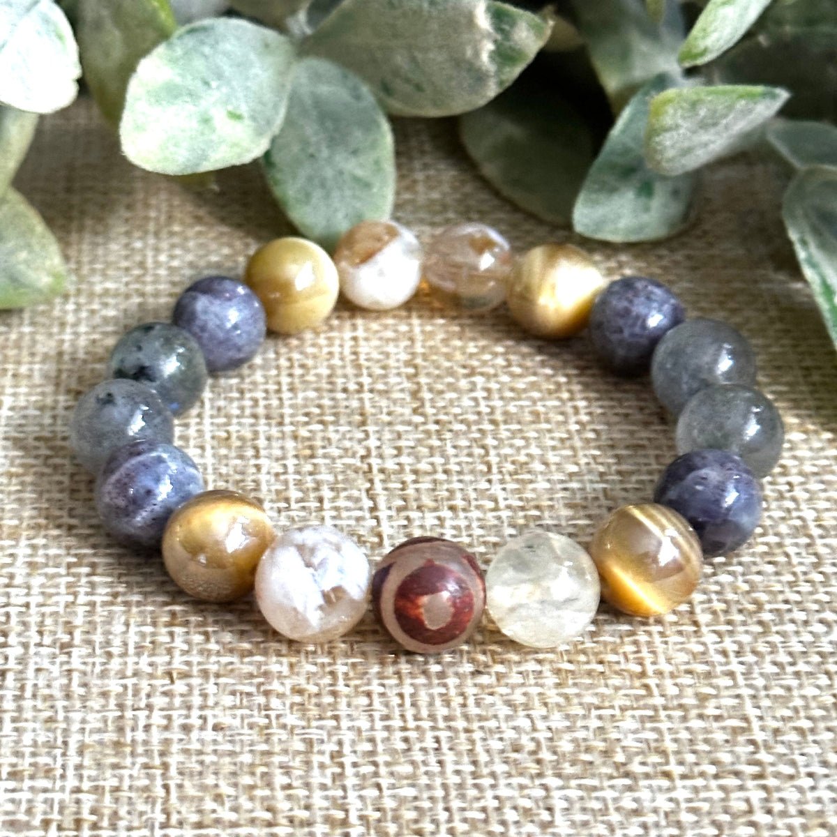 Chunky 10mm gemstone bracelet for courage, clarity, and abundance