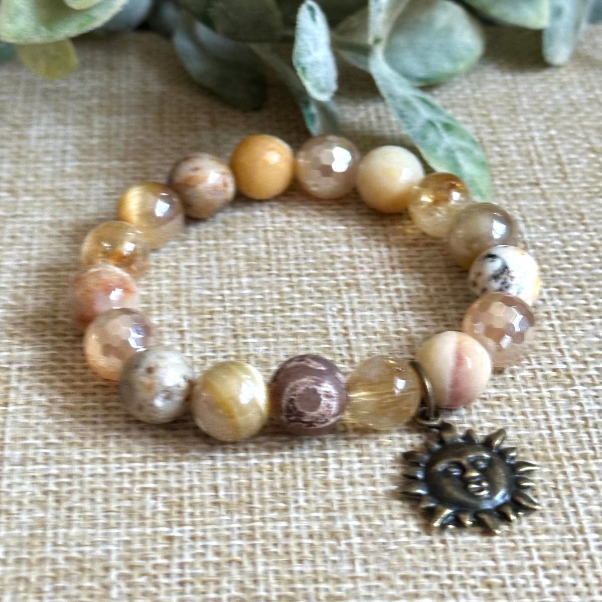 Solar Plexus Chakra Bracelet with evil eye and sun charm