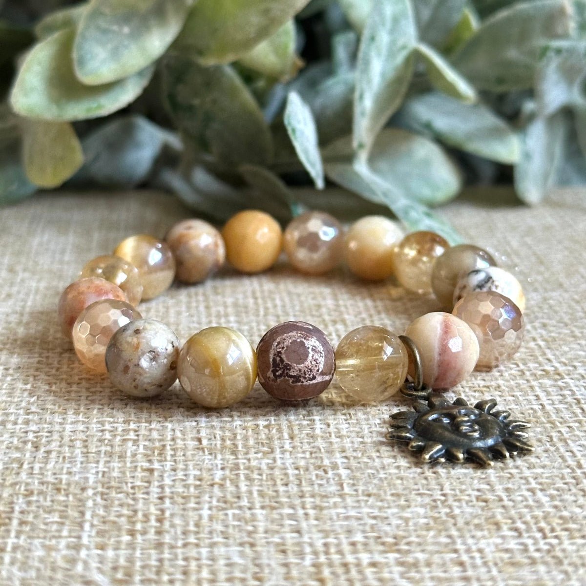 Solar Plexus Chakra Bracelet with evil eye and sun charm